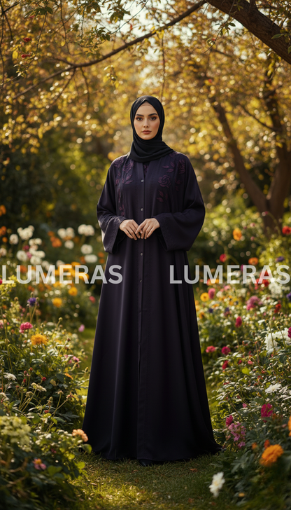 EMBROIDERED ABAYA IN PURPLE COLOR