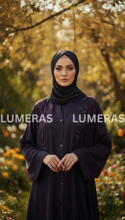 EMBROIDERED ABAYA IN PURPLE COLOR