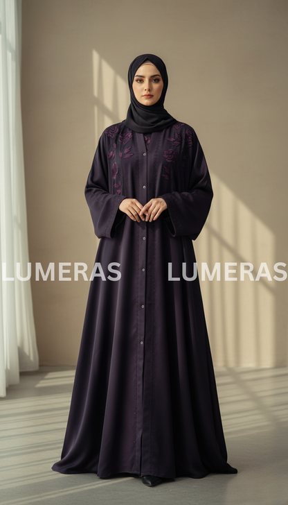 EMBROIDERED ABAYA IN PURPLE COLOR