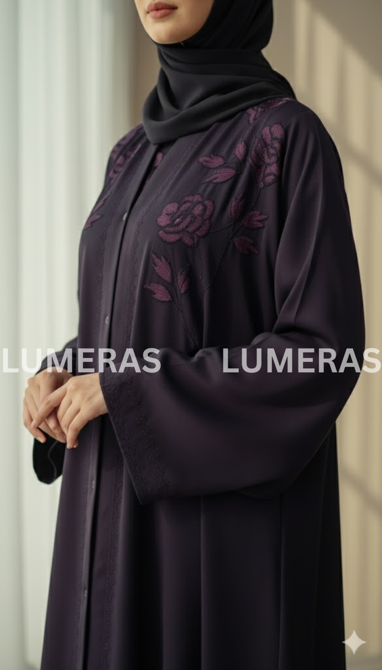 EMBROIDERED ABAYA IN PURPLE COLOR