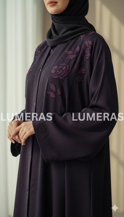 EMBROIDERED ABAYA IN PURPLE COLOR