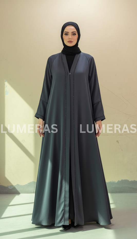 FRONT OPEN ABAYA IN GRAY COLOR