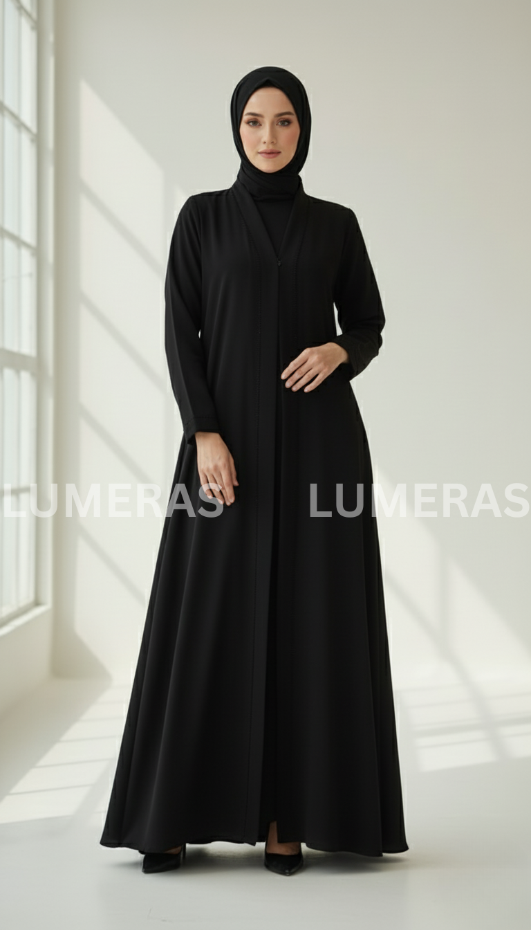 FRONT OPEN ABAYA IN BLACK COLOR