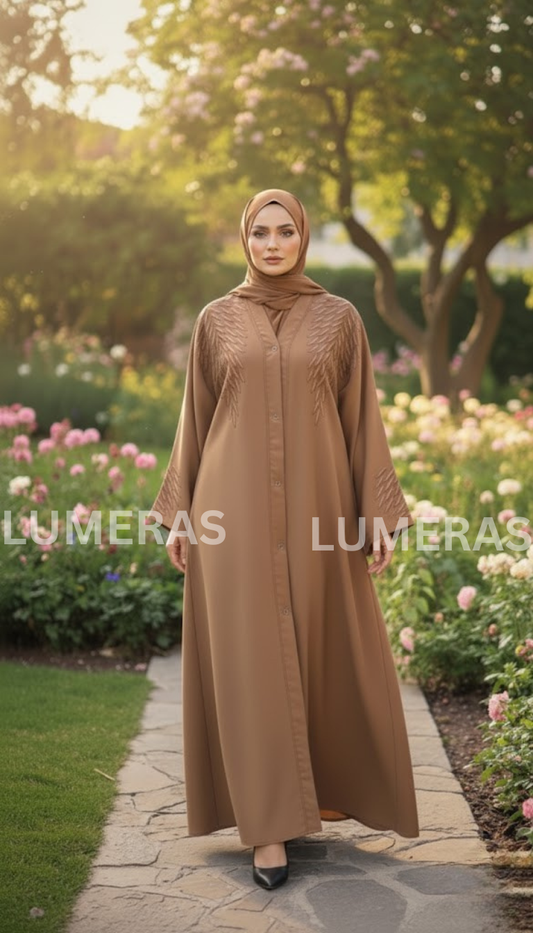 EMBROIDERED ABAYA IN BROWN COLOR