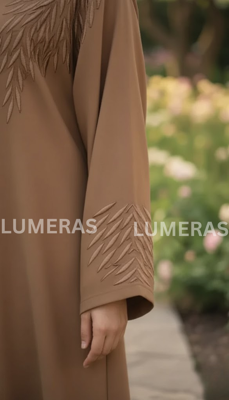 EMBROIDERED ABAYA IN BROWN COLOR