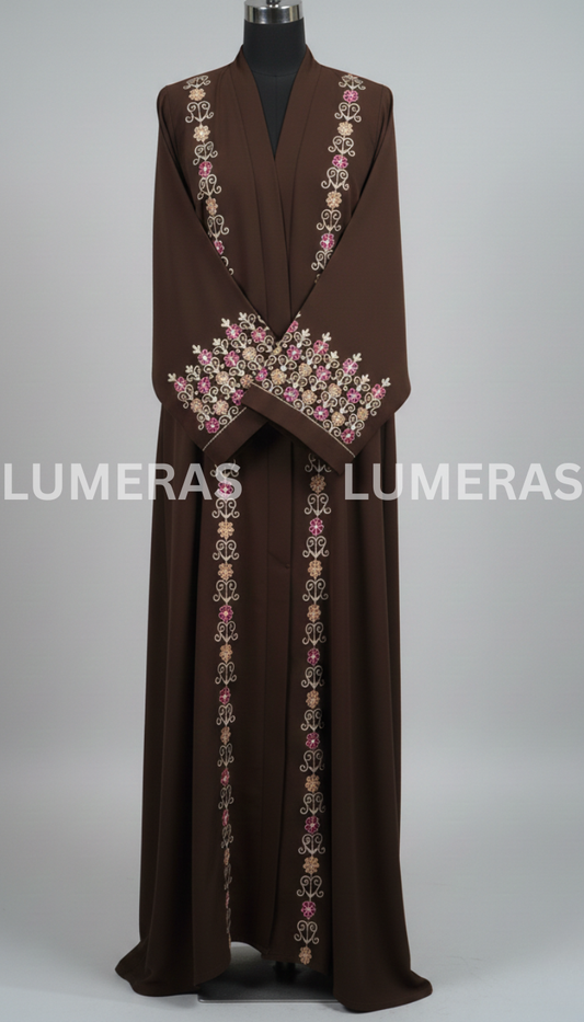 Nida Front Open Abaya with  Embroidery on Front