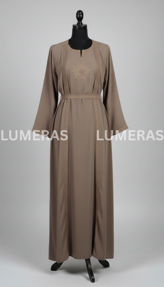 Premium Nida Front Open Gown Abaya With Stone Embellishment