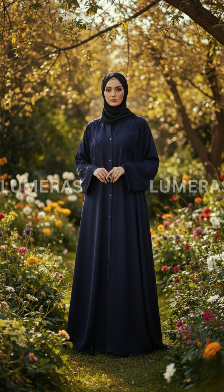 EMBROIDERED ABAYA IN NAVY BLUE COLOR