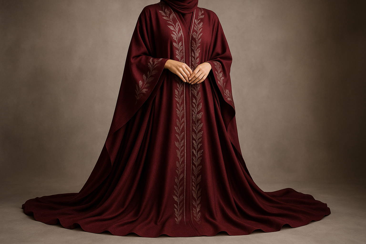 Burgundy Silver Embroidered Abaya