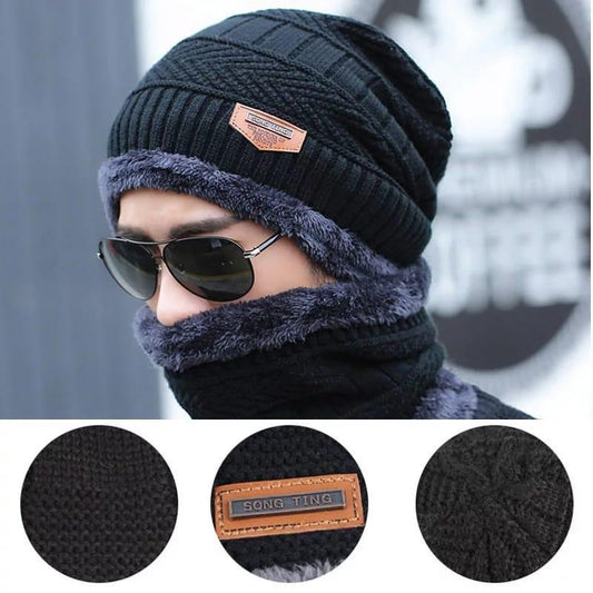 Wool Cap With Neck Warmer | Beanie And Scarf Set | Winter Thermal Wool Cap For Men And Women (Random Color)