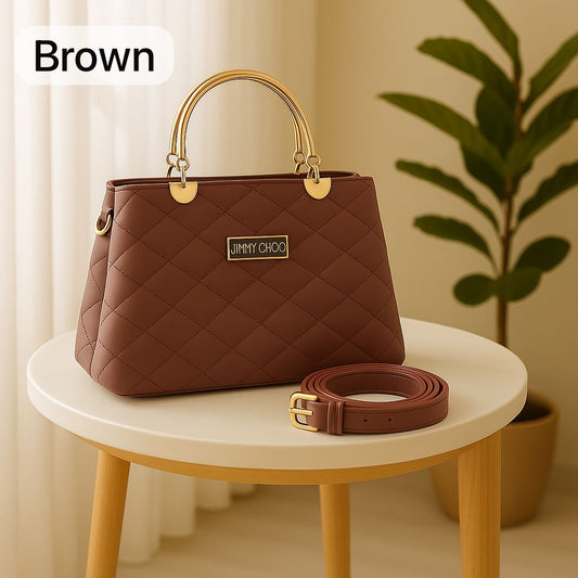 Premium Quilted Faux Leather Handbags with Golden Metal Handles - Elegant Shoulder Tote Collection (Black)